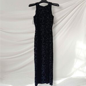 INC Black Floral Burnout Maxi Dress Sleeveless Size 4 Silk Blend
